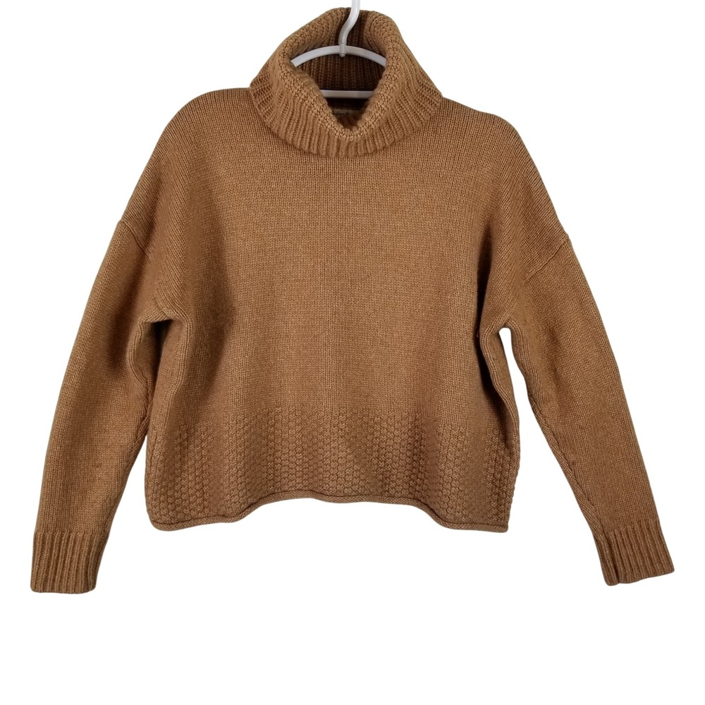 Madewell Womens Merino Wool Blend Turtleneck Sweater Brown Textured Knit Small